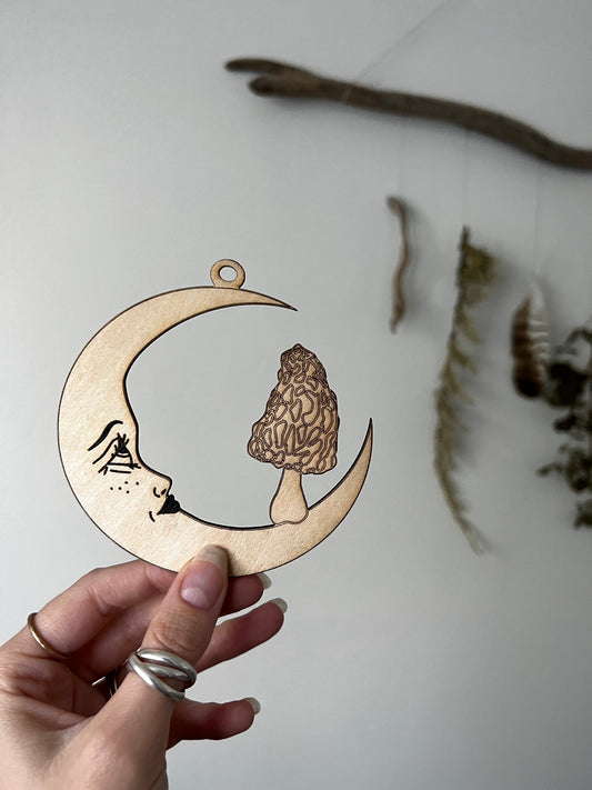 Plain Morel Moon Ornament